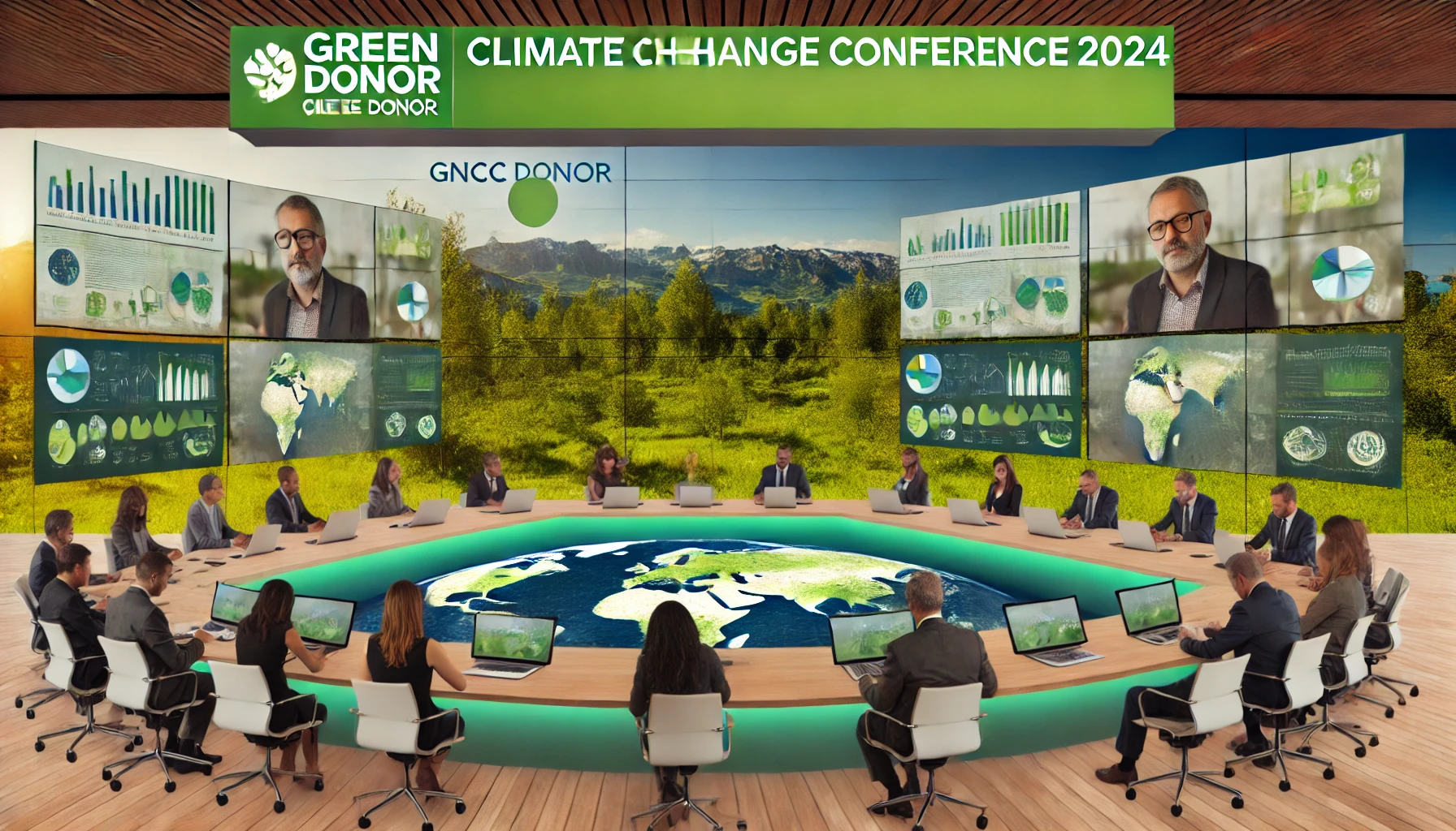 GDF CCC virtual conference scene for the Green Donor Climate Change Conference 2024 (GNCCC24). The scene should display a diverse gr