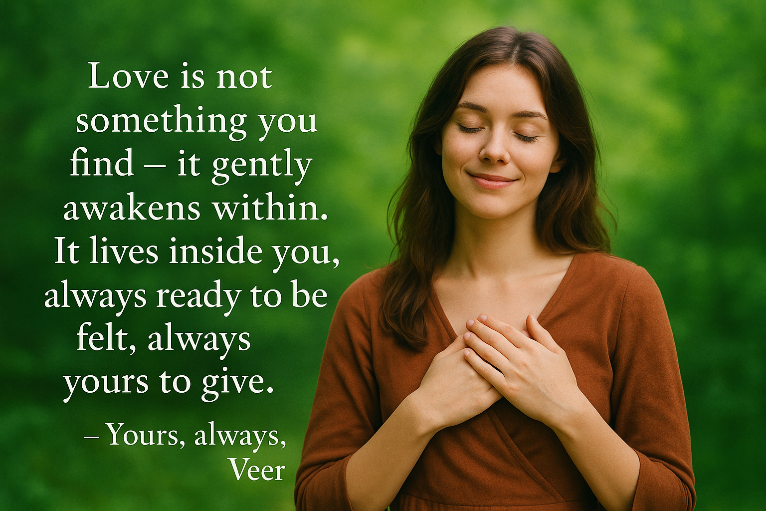 Love is not something you find — it’s something you remember. It lives within you, always yours to give, always yours to feel – Veer, Green Donor