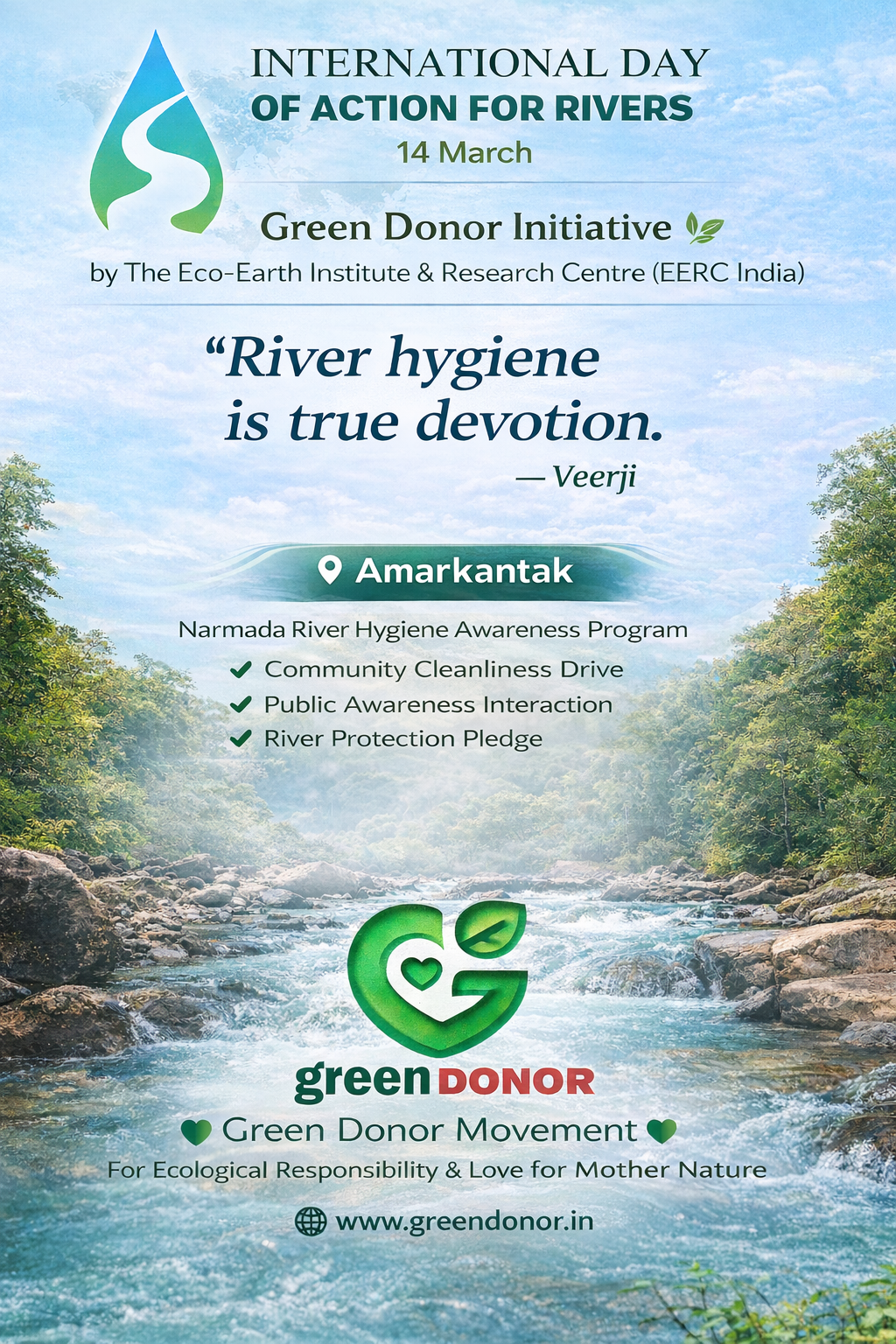 River Hygiene Awareness at Amarkantak | International Day of Action for Rivers | Green Donor EERC India