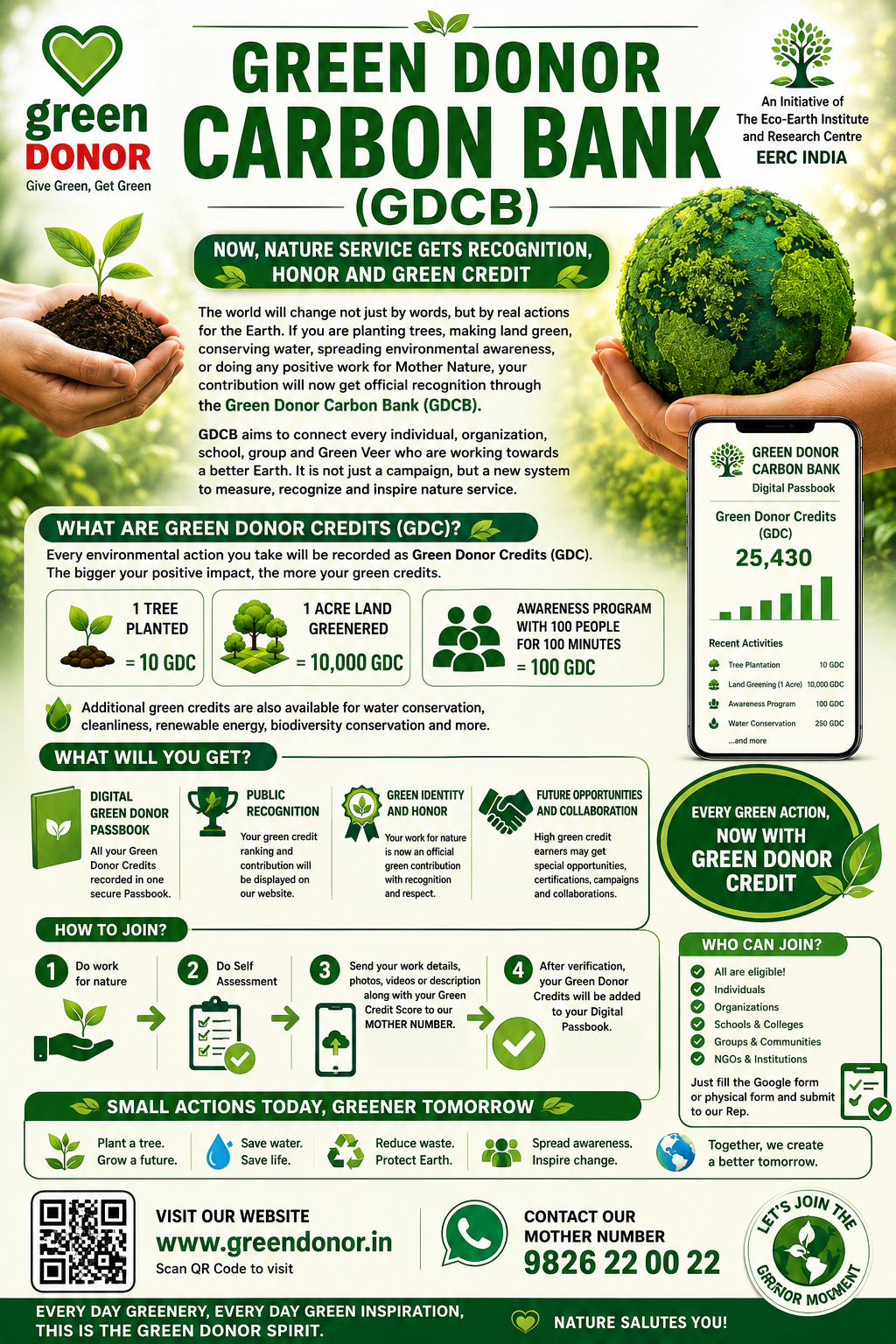 Join Green Donor Carbon Bank (GDCB), submit your environmental activities, earn Green Donor Credits, and receive recognition for your contribution to Mother Nature.